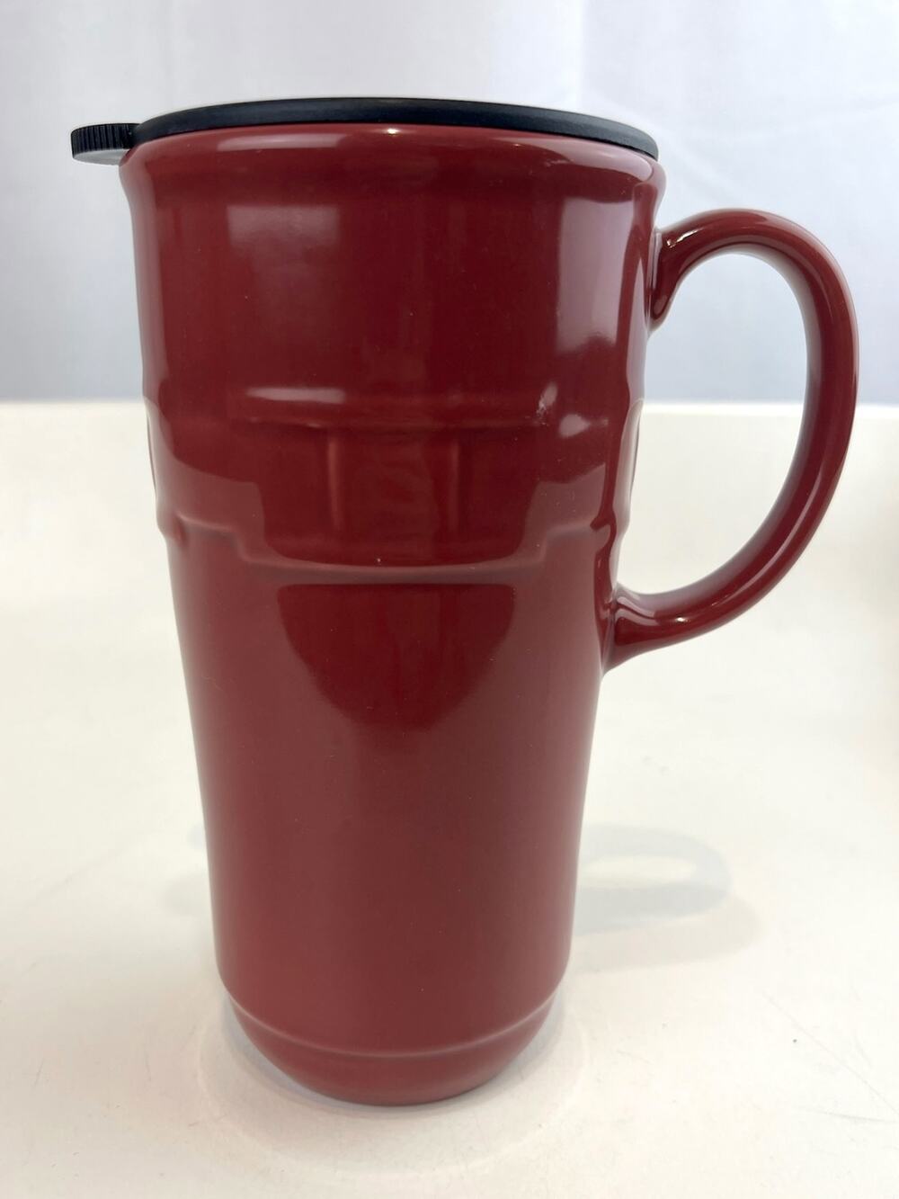 LONGABERGER Travel Mug Plastic Lid Woven Traditions Paprika Red Tumbler Coffee